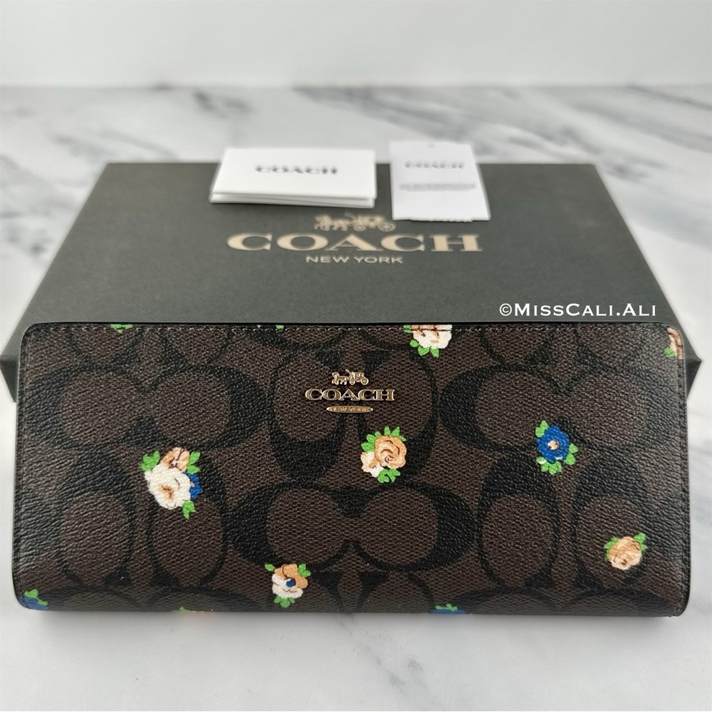 NWT COACH Slim Wallet In Signature Canvas With Vintage Mini Rose Print